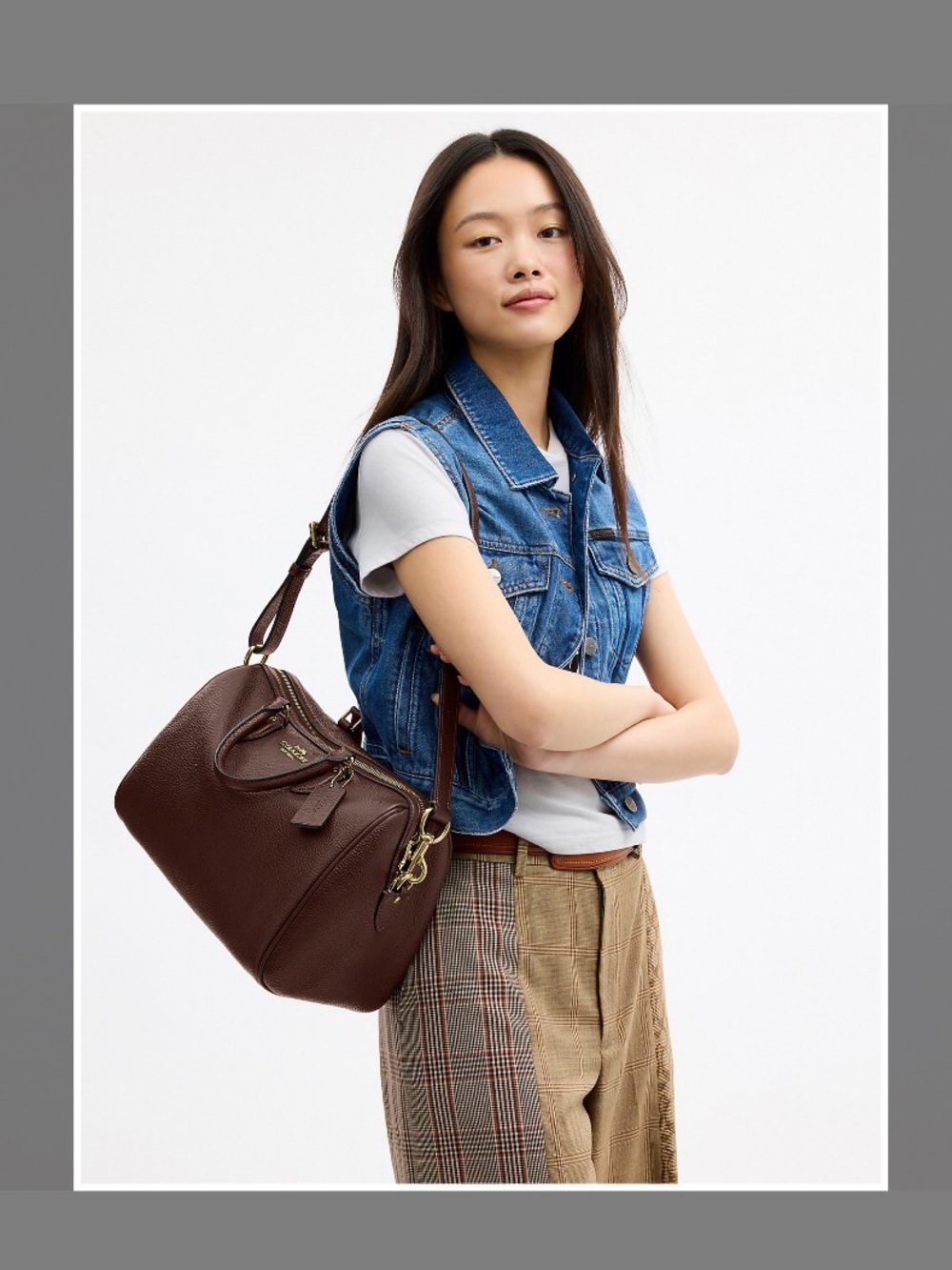 Coach Brown Leather Satchel with Top Handles and Adjustable Strap - Picture 2 of 5